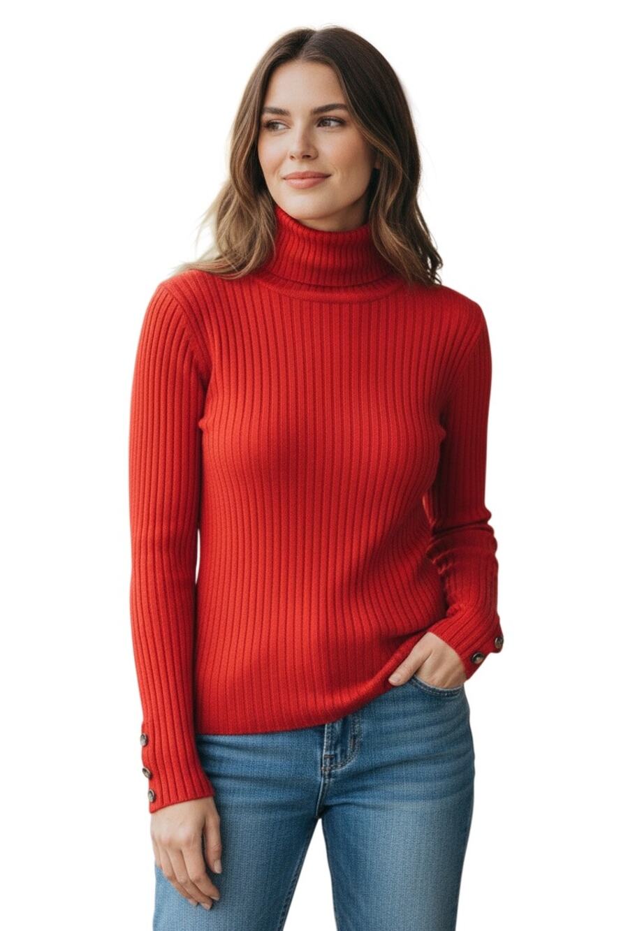 J.McLaughlin Arlette Classic Turtleneck In Red with Red shimmer Size S